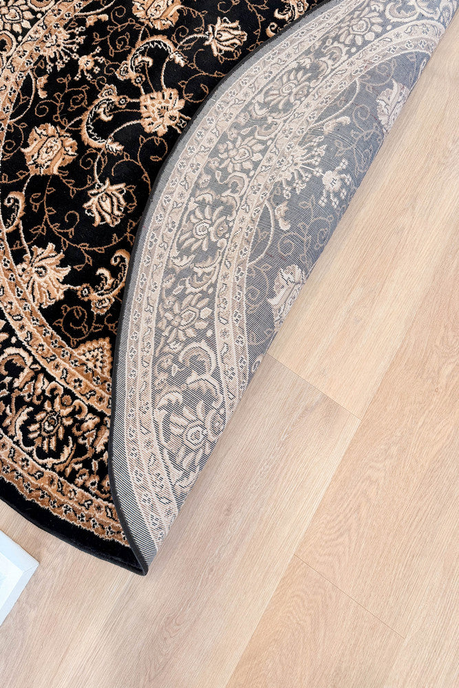 Riviera Traditional 84 Black Round Rug