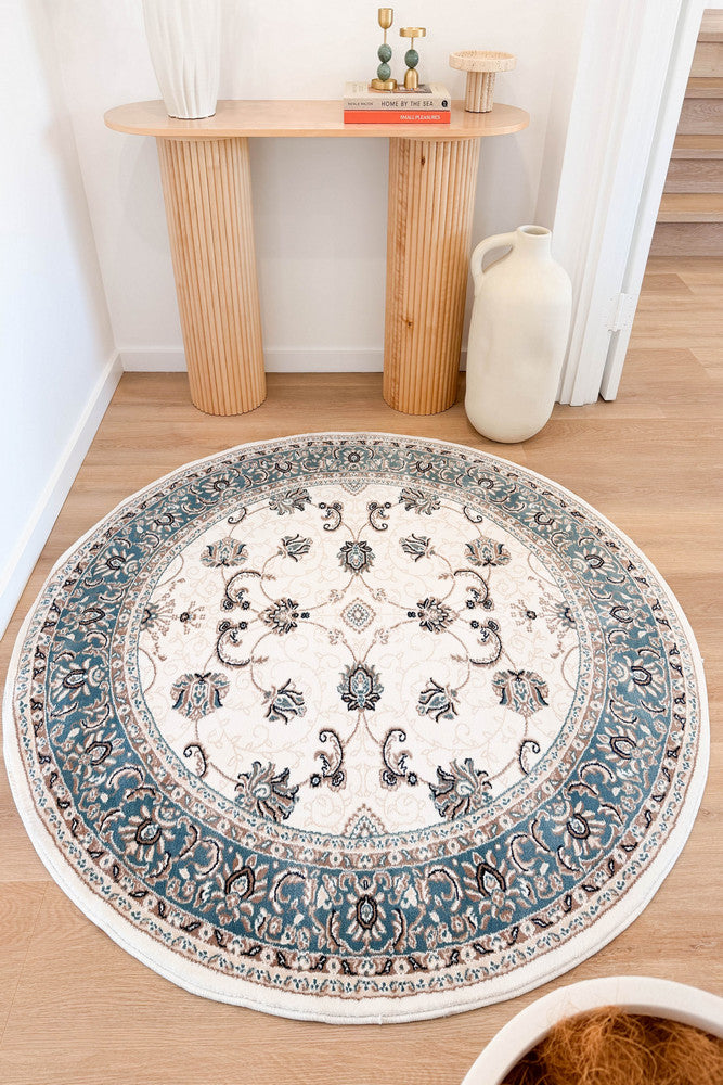 Riviera Traditional 84 Cream Blue Round Rug