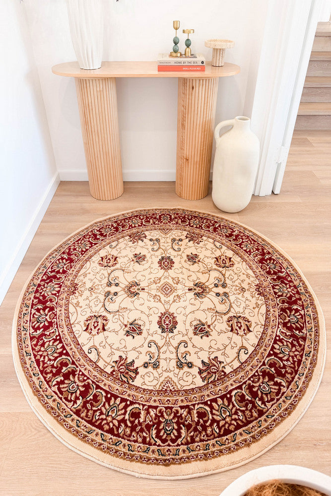 Riviera Traditional 84 Cream Red Round Rug