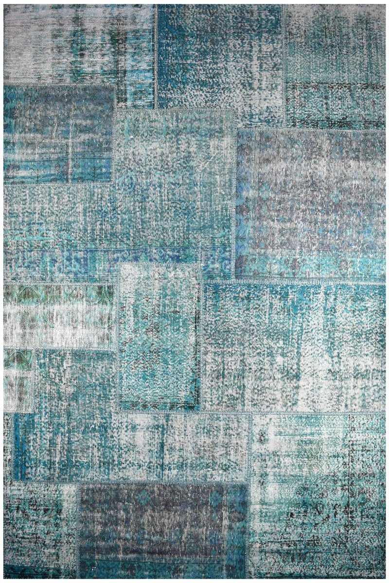 Handmade Persian Patchwork Green Coloured Rug
