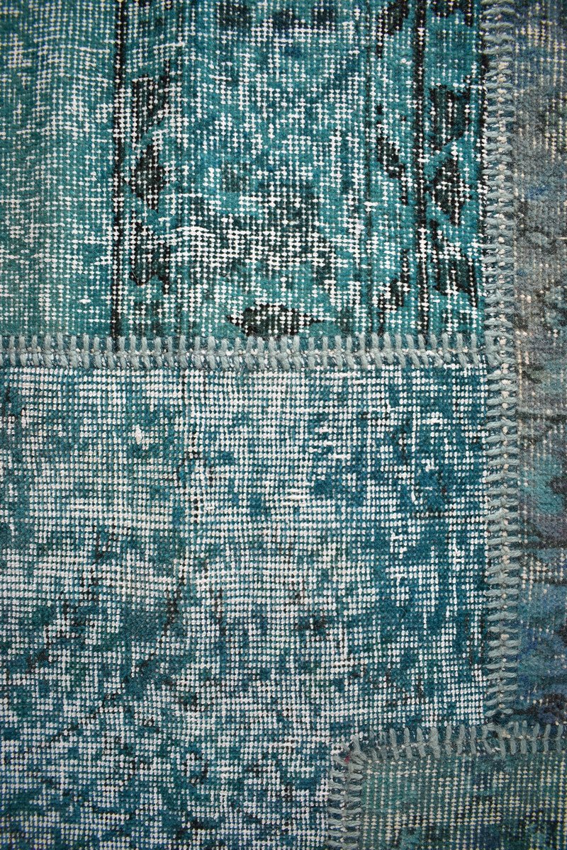 Handmade Persian Patchwork Green Coloured Rug
