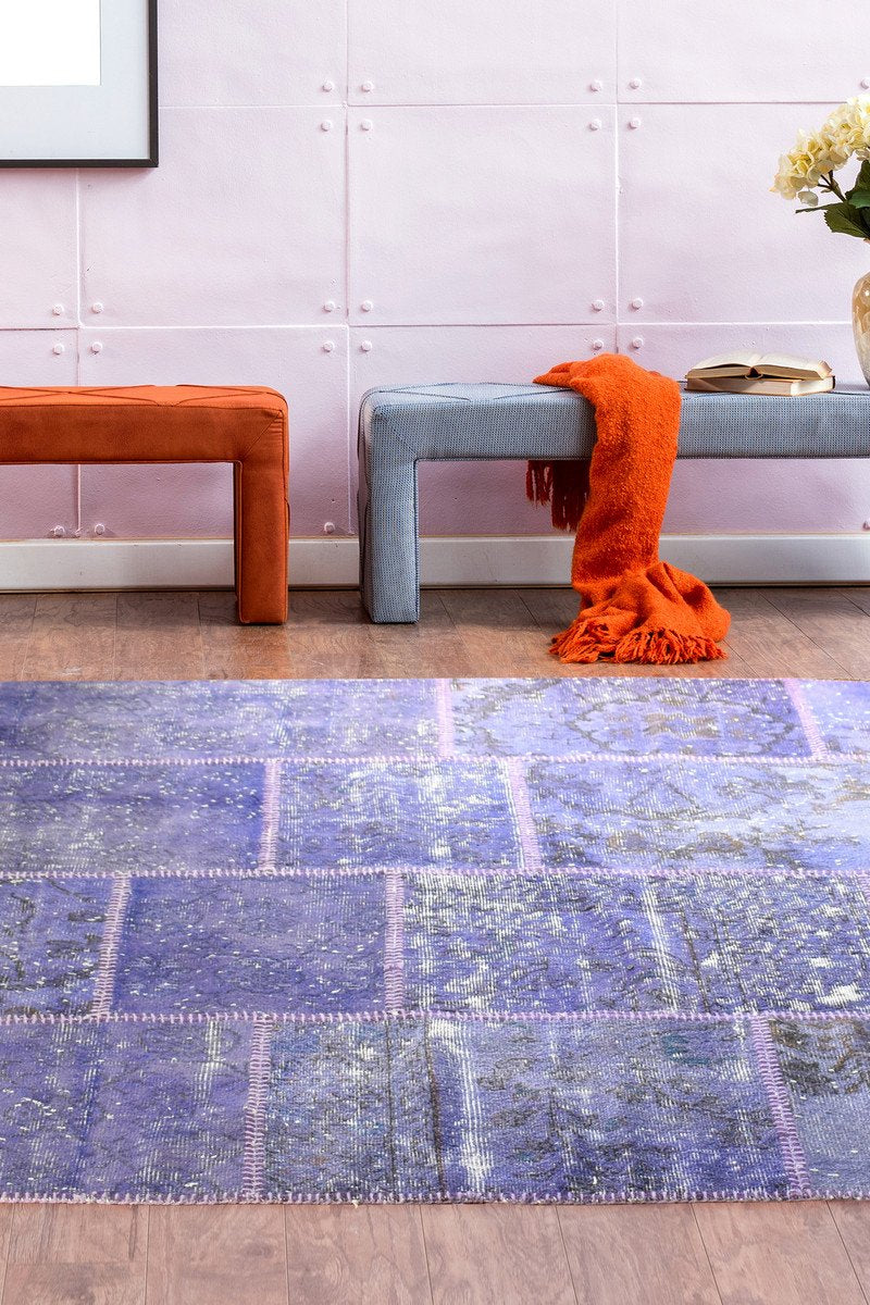 Handmade Persian Patchwork Purple Coloured Rug