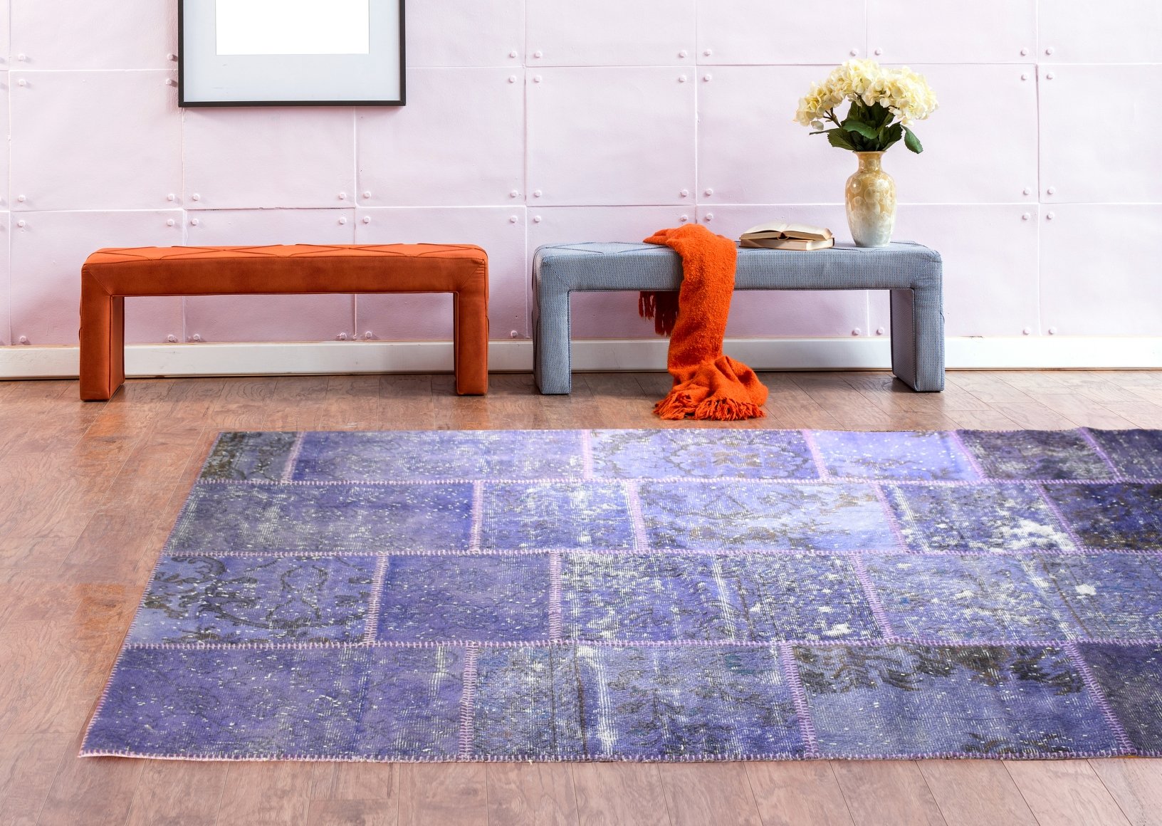 Handmade Persian Patchwork Purple Coloured Rug