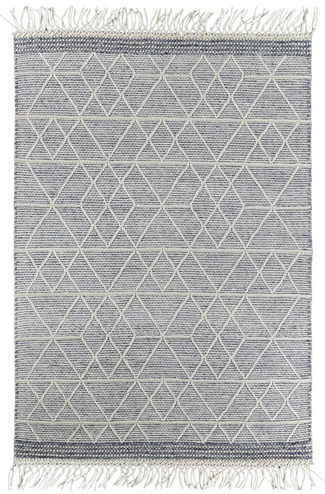 Labin Fringe Blue White Wool Rug