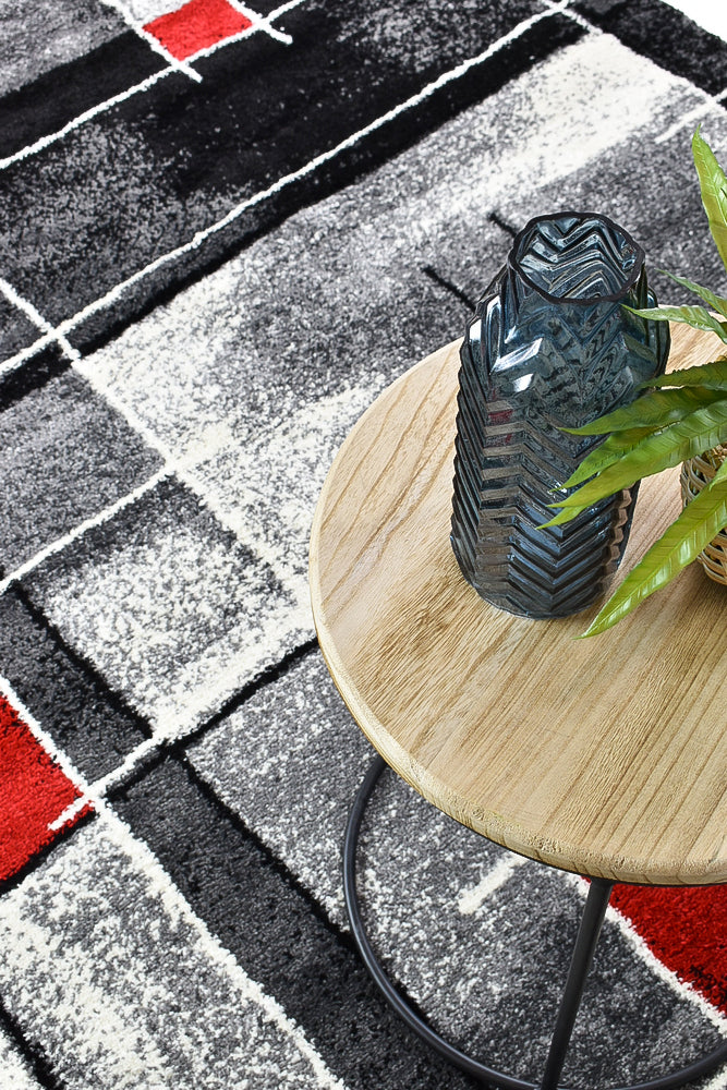 Millard 297 Dark Grey Red Rug
