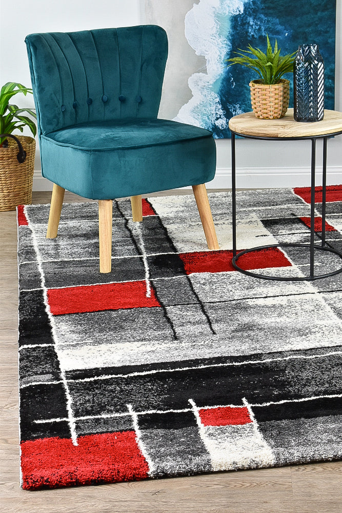 Millard 297 Dark Grey Red Rug